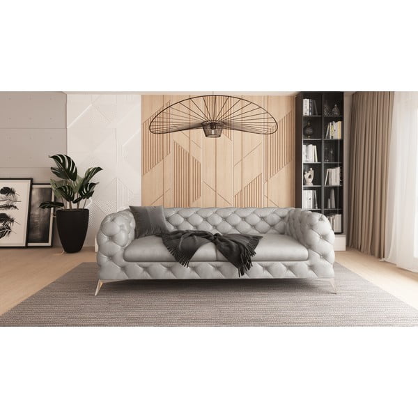 Canapea gri deschis cu tapițerie din catifea 225 cm Chelsea – Ropez-image-1