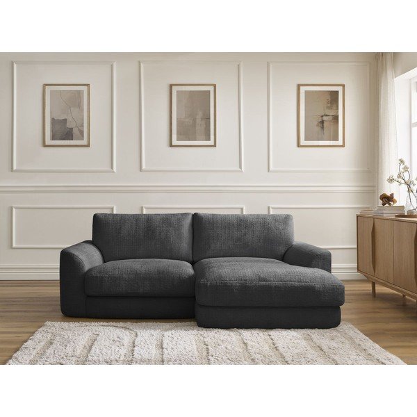 Colțar negru cu tapițerie din chenille (cu colț pe partea dreaptă/cu șezlong) Leonore – Bobochic Paris-image-1