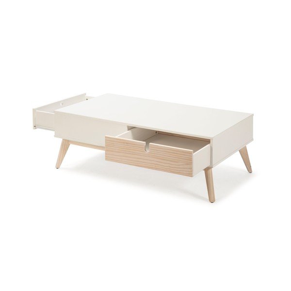 Măsuță de cafea cu 2 sertare și picioare din lemn de pin Marckeric Kiara, alb-image-4