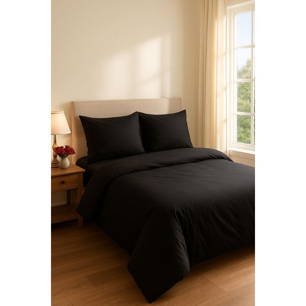 Lenjerie de pat neagră pentru pat dublu, extinsă cu cearceaf inclus, cu 4 piese 200x220 cm Classic – Mila Home-image-2