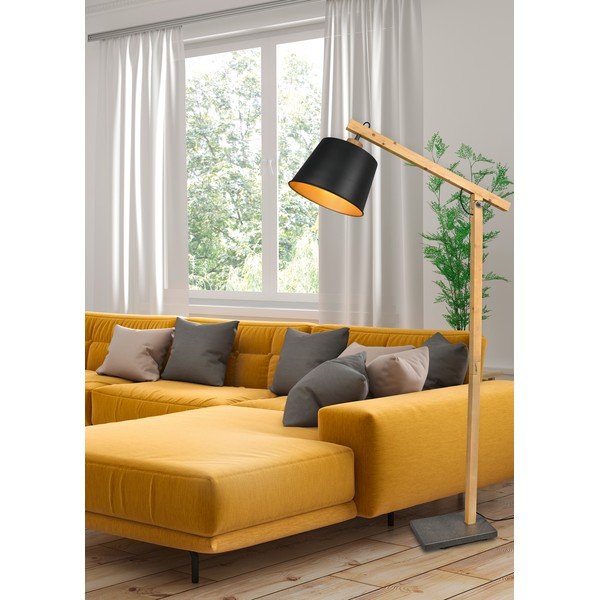 Lampadar negru/în culoare naturală cu abajur din metal (înălțime 156 cm) Harris – Trio-image-2