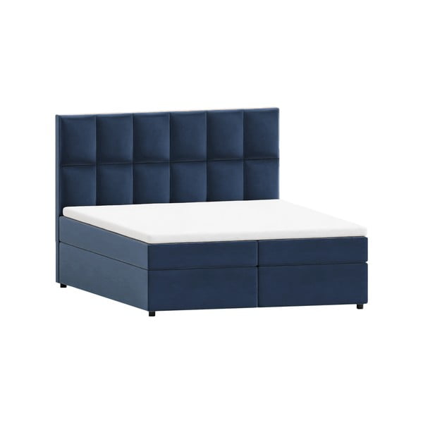 Pat boxspring albastru închis cu spațiu de depozitare 180x200 cm Flip – Ropez