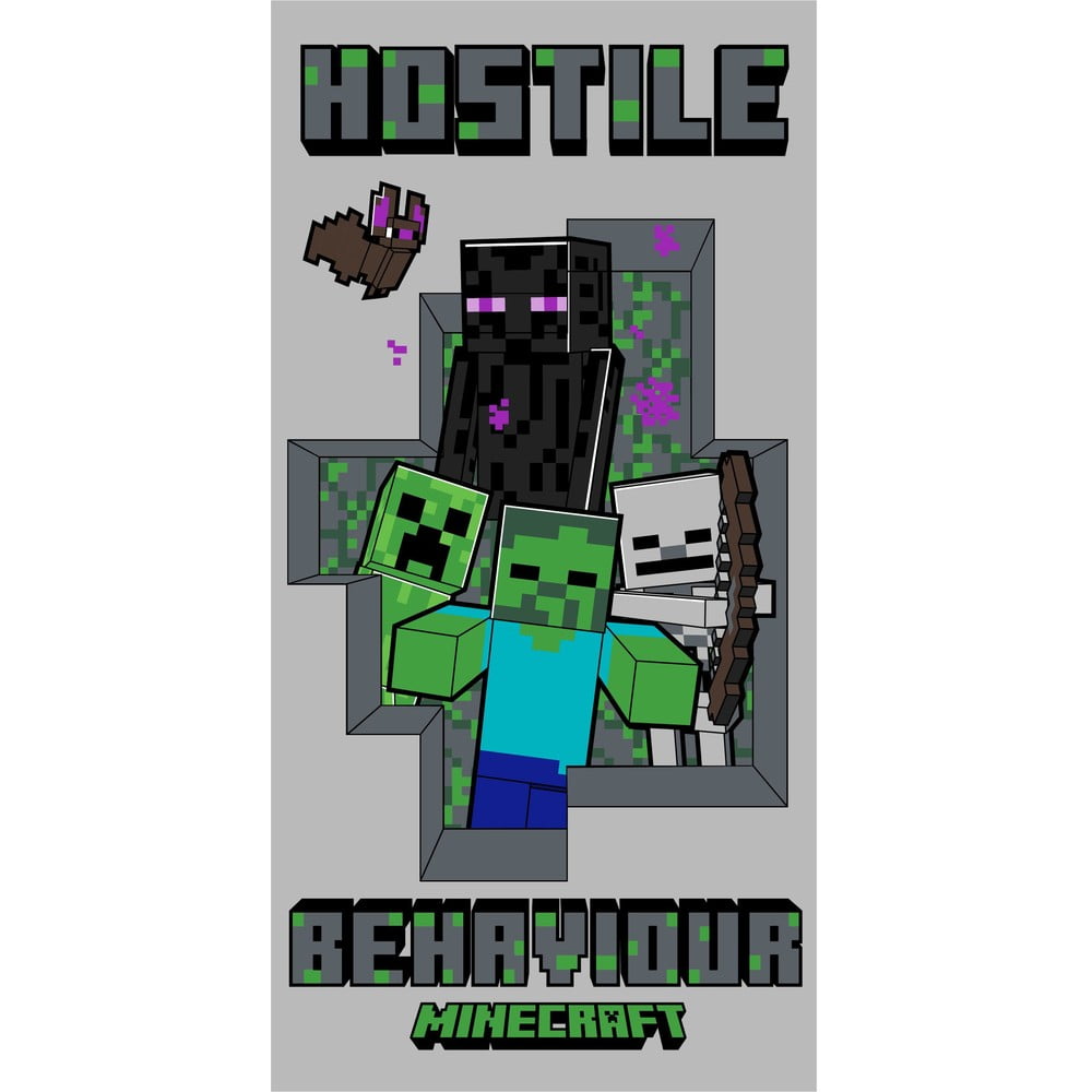 Prosop pentru copii, gri, din bumbac 70x140 cm Minecraft Hostile Behaviour – Jerry Fabrics