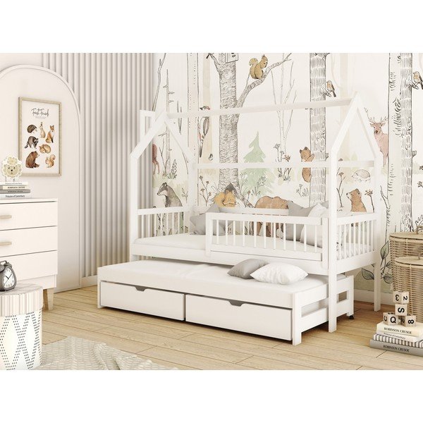 Pat pentru copii din lemn de pin cu pat extensibil și spațiu de depozitare 90x200 cm Papi - Lano Meble-image-1