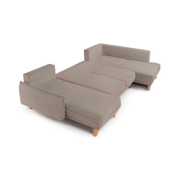 Colțar taupe extensibil/cu spațiu de depozitare cu tapițerie din catifea reiată  (cu colț pe partea dreaptă/în formă de "U") Tori – Bonami Selection-image-3