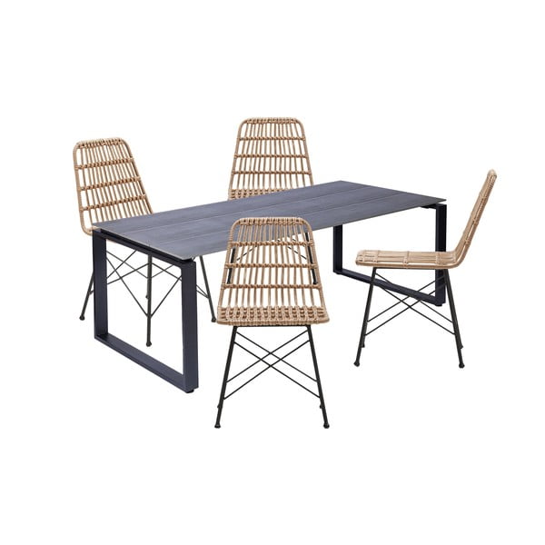 Set 4 scaune din ratan Gabriela și masă neagră Strong - Bonami Essentials