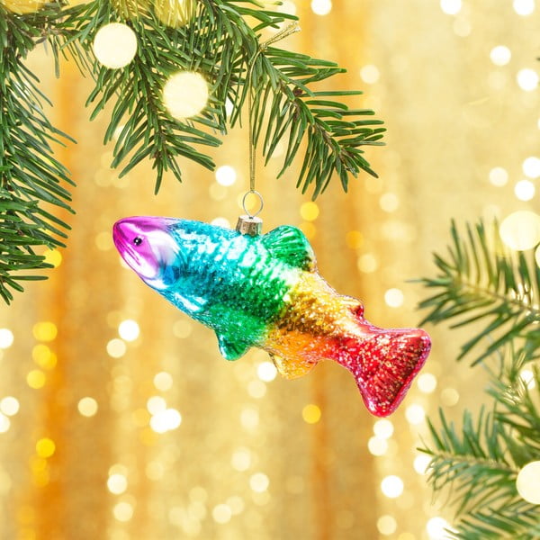 Ornament de Crăciun lucrat manual din sticlă 7 cm Rainbow Trout – Sass & Belle-image-1