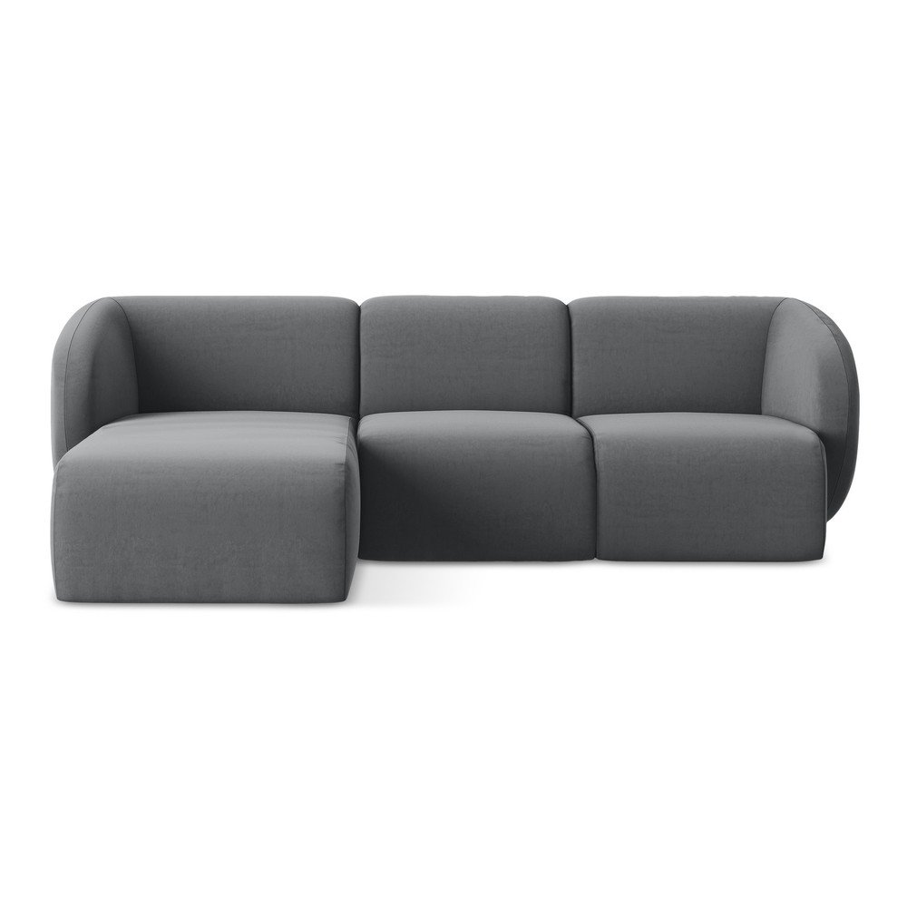 Colțar gri cu tapițerie din catifea (cu colț pe partea stângă/cu șezlong) Lani – Makamii