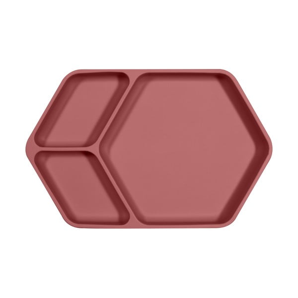 Farfurie pentru copii din silicon Kindsgut Squared, 25 X 16 cm, roșu
