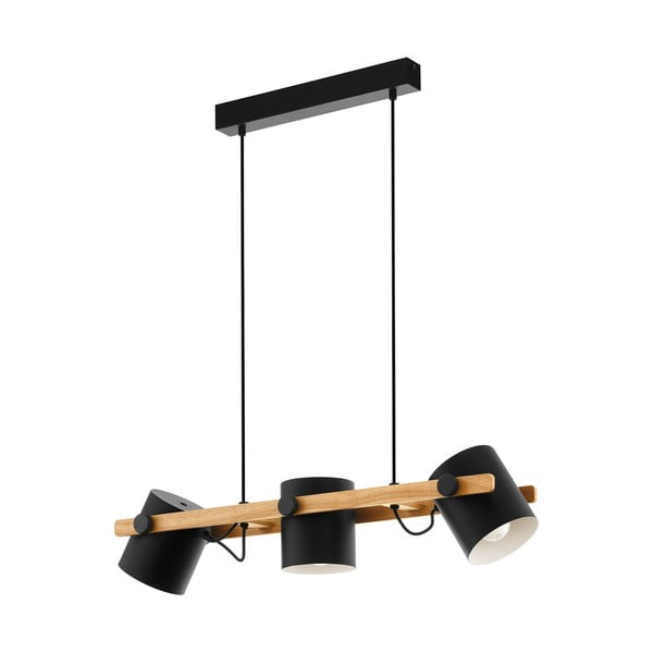 Lustră neagră/în culoare naturală cu abajur din metal HORNWOOD – EGLO