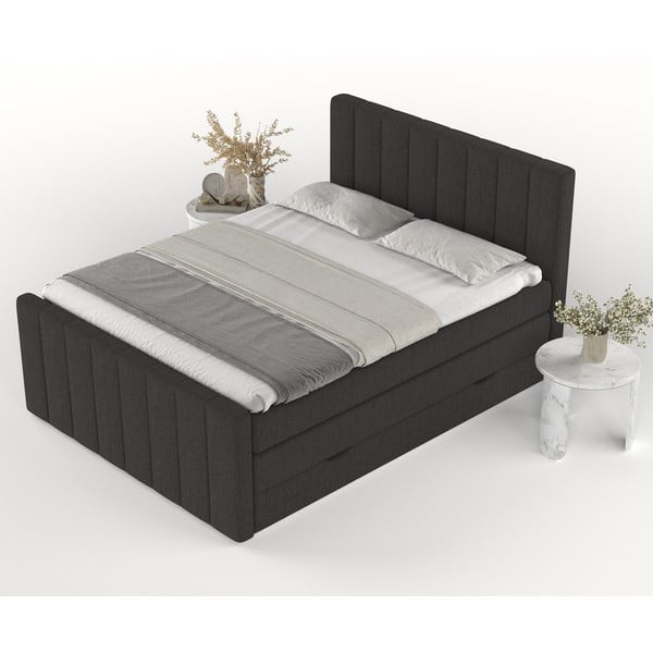 Pat boxspring negru cu spațiu de depozitare 180x200 cm Ruby – Maison de Rêve-image-4