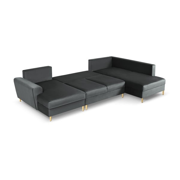 Colțar gri închis extensibil, cu spațiu de depozitare cu tapițerie din catifea (cu colț pe partea dreaptă, în formă de "U") Kyoto – Cosmopolitan Design-image-2