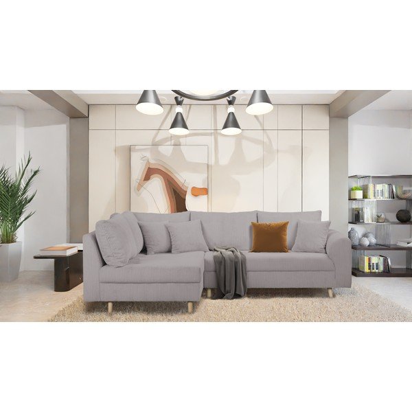 Colțar gri cu tapițerie din catifea reiată  (cu colț pe partea stângă ) Ariella – Ropez-image-1