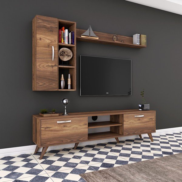 Set comodă TV și rafturi și dulap de perete Wren, natural-image-3