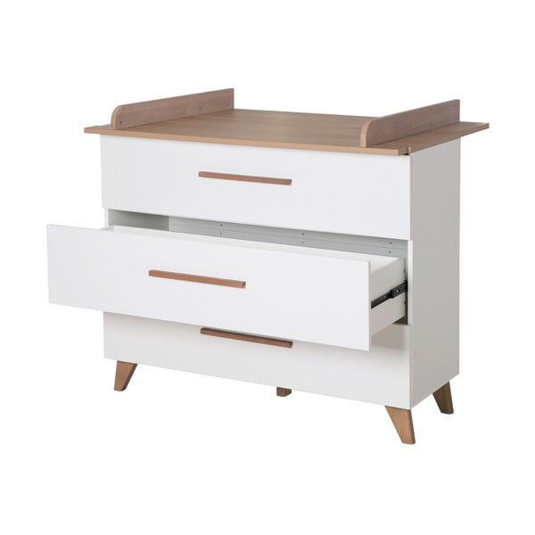 Comodă de copii albă/în culoare naturală joasă cu aspect de lemn de stejar cu masă de schimbat 110x98 cm – Roba-image-4
