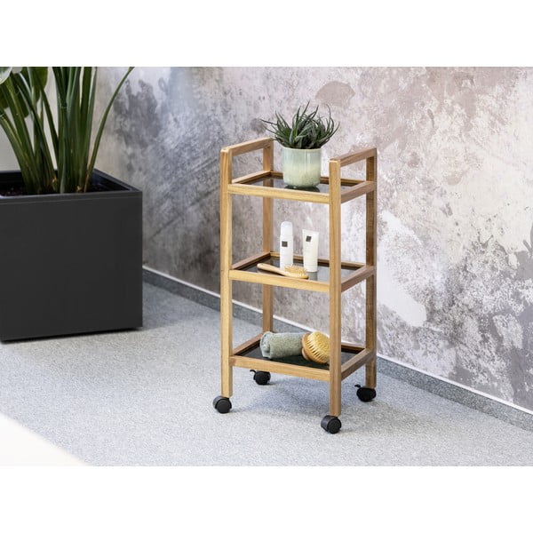 Etajeră de baie neagră/în culoare naturală din lemn de acacia 35x76,5 cm Fondi – Wenko-image-1