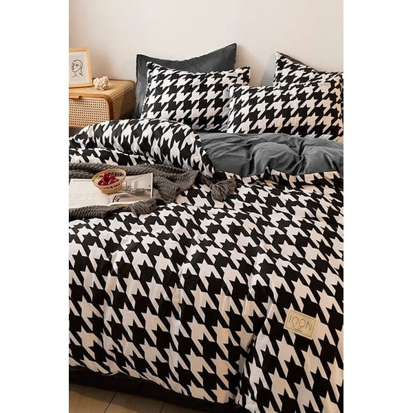Lenjerie de pat negru-alb din bumbac pentru pat dublu-extins și cearceaf 200x220 cm – Mila Home
