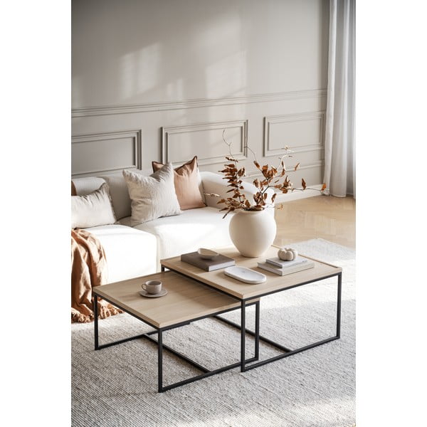 Măsuță de cafea natural  cu blat din lemn de stejar ø 80 cm Deerfield – Rowico-image-1