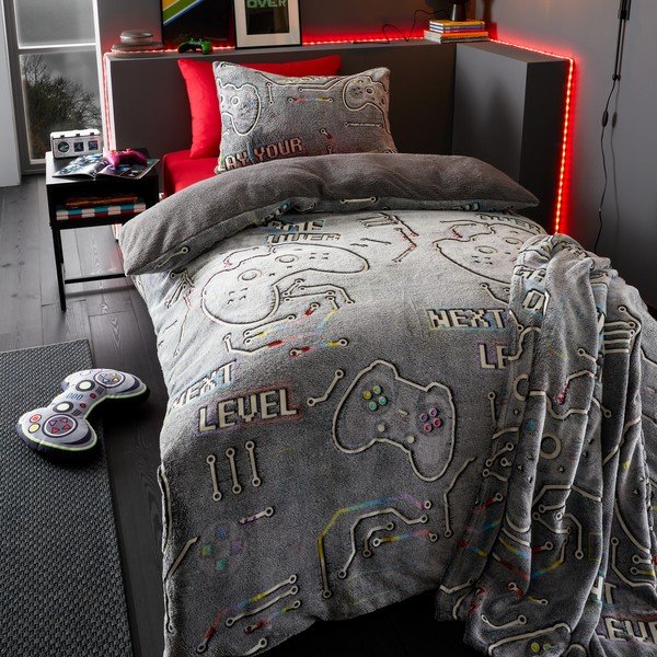 Pernă pentru copii fosforescentă din micropluș/cocolino Game Over – Catherine Lansfield-image-3