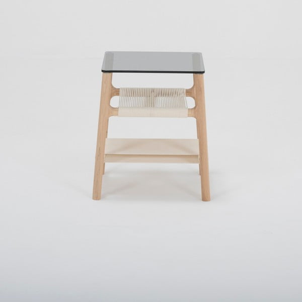 Măsuţă auxiliară cu structură din lemn masiv de stejar şi blat gri Gazzda Fawn-image-2