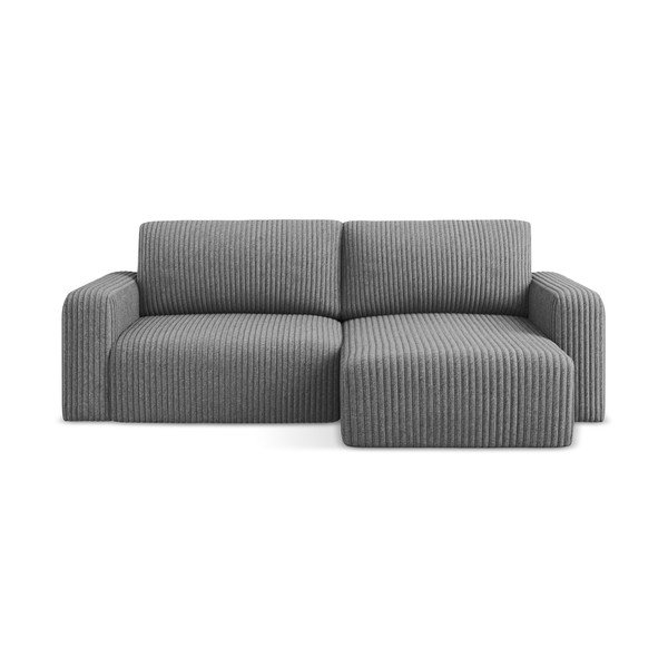 Colțar gri extensibil/cu spațiu de depozitare cu tapițerie din catifea reiată  (cu colț pe partea dreaptă/cu șezlong) Kona – Makamii