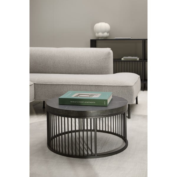 Măsuță de cafea neagră rotundă cu blat cu aspect de marmură ø 65 cm Strington – Actona-image-4