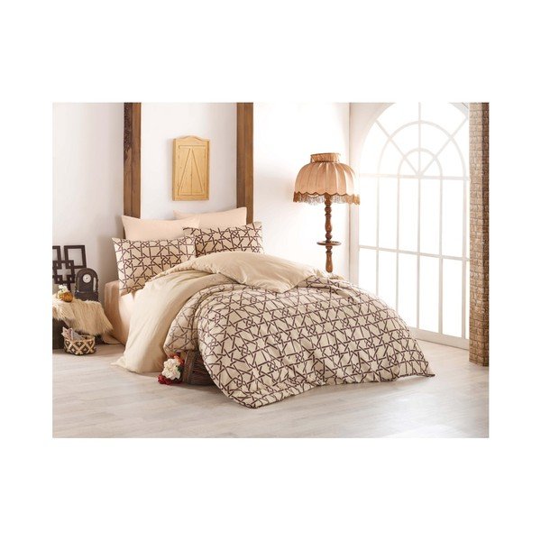 Lenjerie cu cearșaf pentru pat de o persoană Beige , 160 x 220 cm