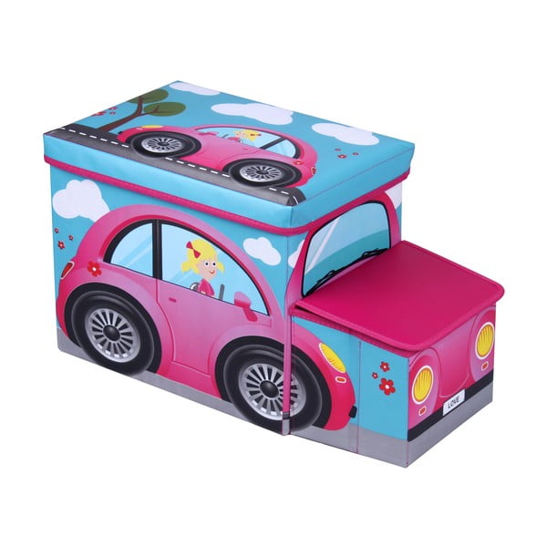 Taburet pentru copii cu spațiu depozitare Jocca Pink Car-image-1