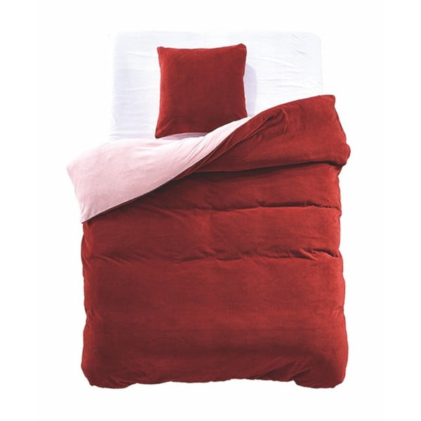 Lenjerie de pat din microfibră, 2 fețe, DecoKing Furry, 135 x 200 cm, roșu - bej 