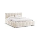 Pat matrimonial bej tapițat cu spațiu de depozitare cu somieră 180x200 cm Lupine – Micadoni 