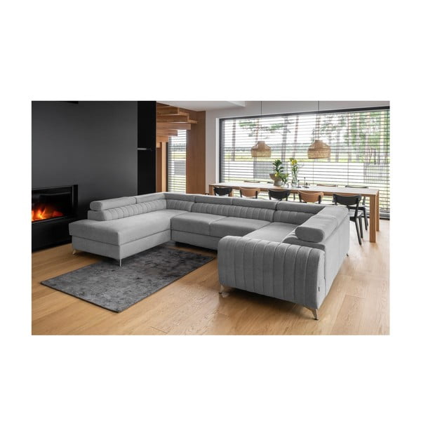 Colțar gri deschis extensibil/cu spațiu de depozitare (cu colț pe partea stângă/în formă de "U") Louis – ELTAP-image-1