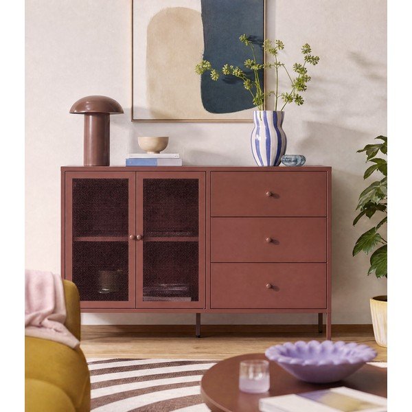 Comodă burgundy din metal 140x90x40 cm Fayna – Marckeric-image-3