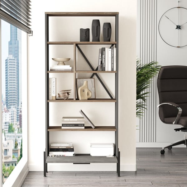 Bibliotecă gri cu aspect de lemn de stejar 75,5x161 cm Magda – Kalune Design-image-3