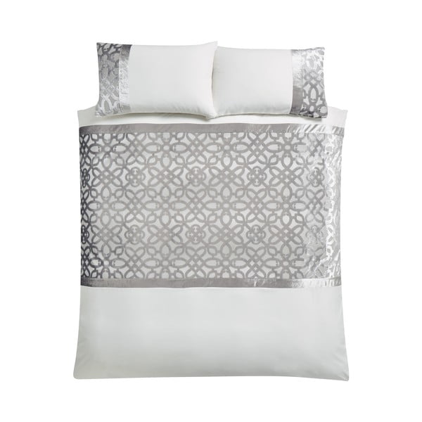 Lenjerie de pat crem-grej din catifea pentru pat dublu, extinsă 230x220 cm Lattice Cut – Catherine Lansfield