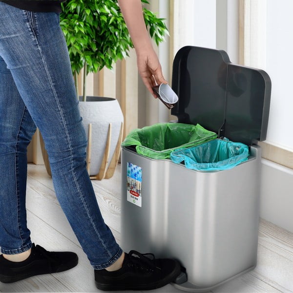 Coș de gunoi cu pedală Curver Duo gri, 21 l-image-1