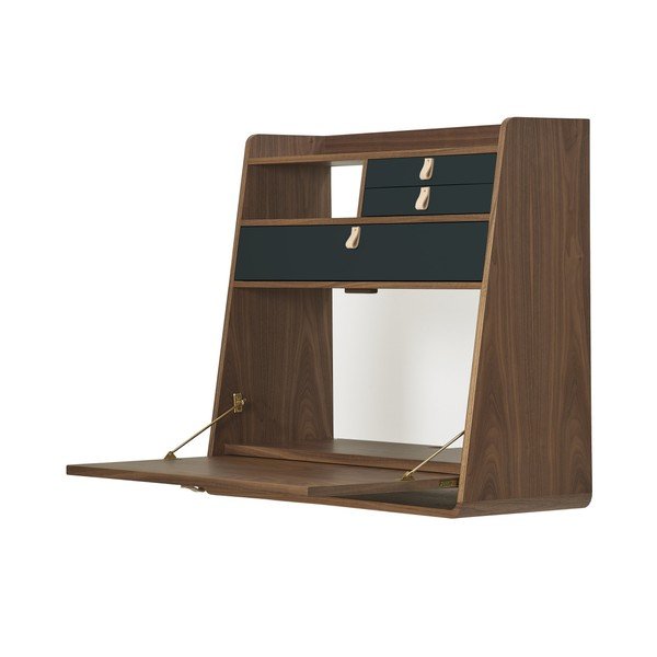 Dulap de perete din lemn de nuc, sertare gri închis, HARTÔ Gaston, lățime 80 cm-image-1