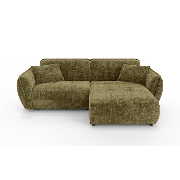 Colțar verde cu tapițerie din chenille (cu colț pe partea dreaptă/cu șezlong) Nelia – Ropez