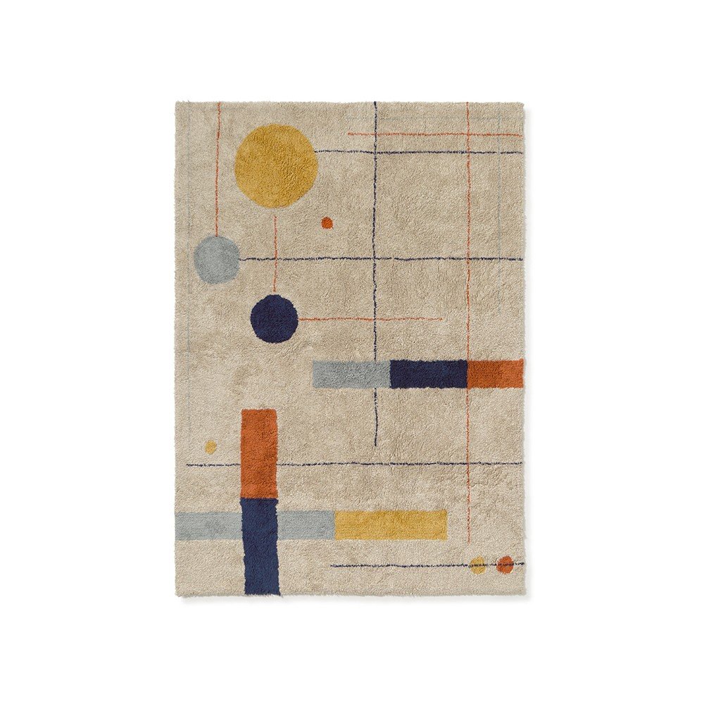 Covor bej lavabil/țesut manual din bumbac 120x160 cm Geometrical Shapes – Lorena Canals