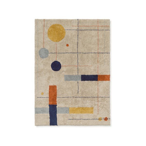 Covor bej lavabil/țesut manual din bumbac 120x160 cm Geometrical Shapes – Lorena Canals