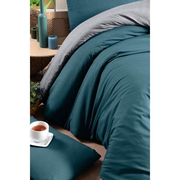 Lenjerie de pat  verde petrol-gri din bumbac pentru pat de o persoană-extins și cearceaf 160x220 cm – Mila Home-image-2