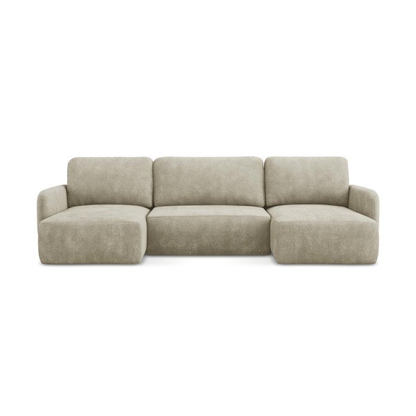 Colțar bej extensibil/cu spațiu de depozitare cu tapițerie din chenille (în formă de "U") Lilo – Makamii