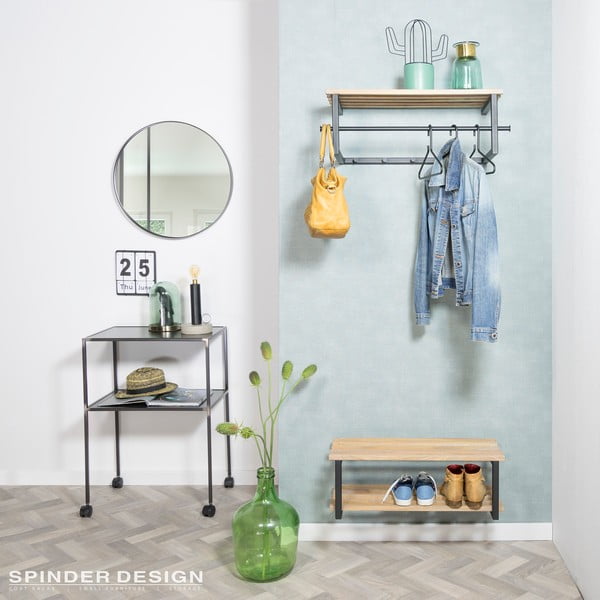 Cuier de perete negru/în culoare naturală cu raft din metal 76 cm Marco – Spinder Design-image-1