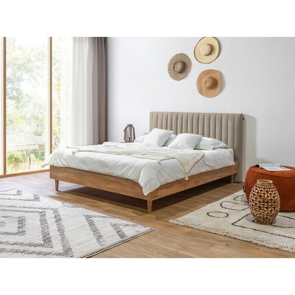 Pat matrimonial bej/natural cu somieră 180x200 cm Oceane – Bobochic Paris-image-1