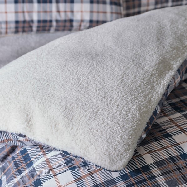 Lenjerie de pat albastră-bej din sherpa pentru pat dublu 200x200 cm Cosy Sherpa Check – Catherine Lansfield-image-3