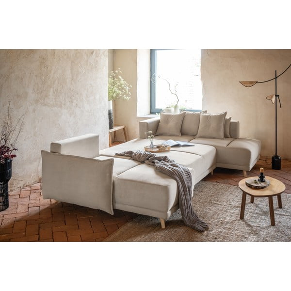 Colțar bej extensibil cu tapițerie din catifea reiată  (colț dreapta/în formă de "U") Lazy Lukka – Miuform-image-4