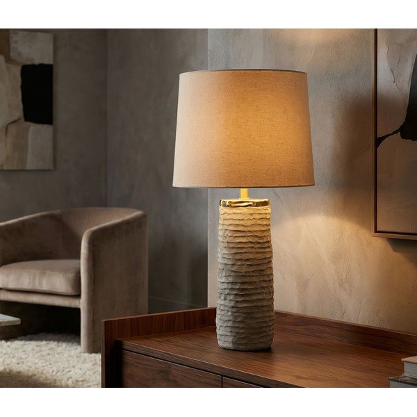 Veioză gri deschis/crem din ceramică cu abajur textil (înălțime 73 cm) Lima – Mauro Ferretti-image-1