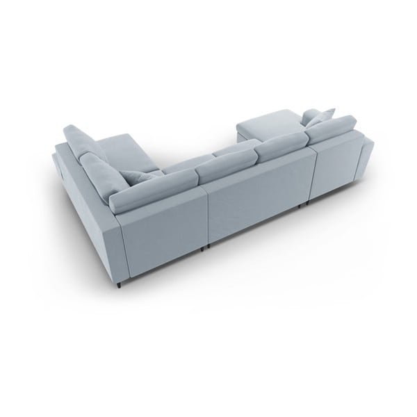 Colțar albastru deschis extensibil, cu spațiu de depozitare cu tapițerie din catifea (cu colț pe partea dreaptă-în formă de "U") Kyoto – Cosmopolitan Design-image-4