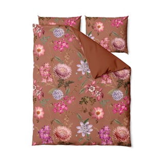Lenjerie de pat din bumbac satinat pentru pat dublu Bonami Selection Blossom, 200 x 200 cm, maro teracotă