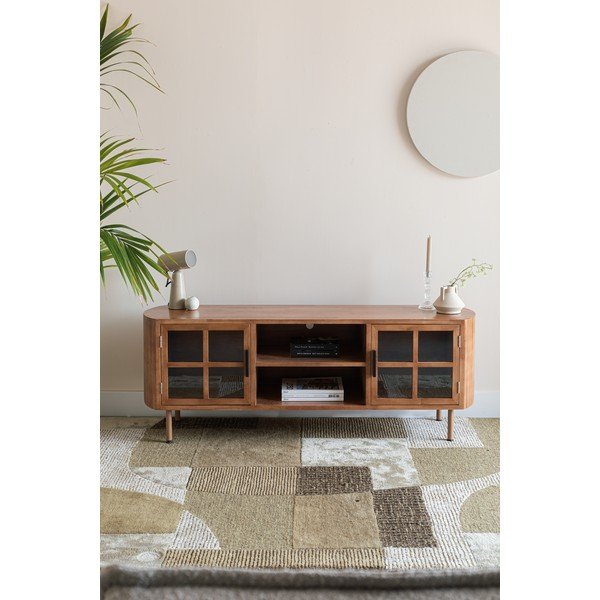 Comodă TV în culoare naturală din lemn de arbore de cauciuc 150x55x38 cm Yaz – White Label-image-1