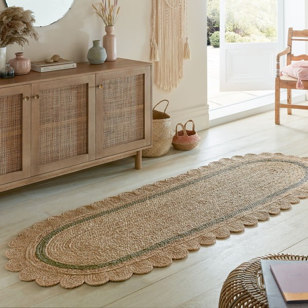 Covor tip traversă verde închis/în culoare naturală țesut manual din iută 80x230 cm Grace Green – Flair Rugs-image-1